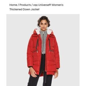 Orolay Red Down Winter Coat Fleece Hooded Cargo Zip Jacket size 2XL